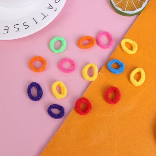 100Pcs/Bag Kid Girls Hair Scrunchies Candy Color Fabric Band Hair Bands Durable Towel Rope Ring Ponytail Holder Ties