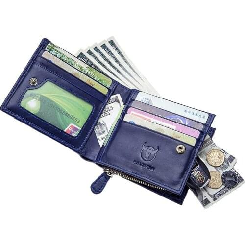 Brand Genuine Cowhide Wallet Mens RFID Non-scanning Photo Credit Card Holder Zipper Hasp Slim Coin Purse Trendy Hombres Cartera