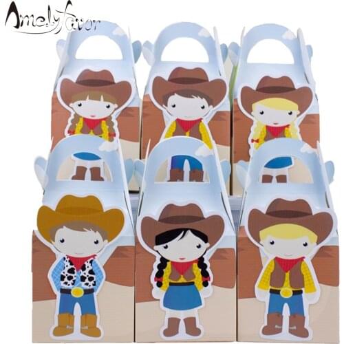 Cowboys Theme Party Favor Box Western Boys Girls Candy Gift Cupcake Box Birthday Event Party Decorations Container Supplies