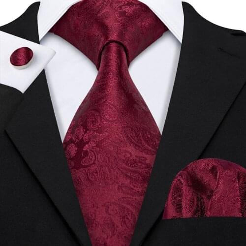LS-5068 Mens Tie 100% Silk Jacquard Woven Barry.Wang Red Paisley Ties For Men Wedding Business Party Neck Tie Set Dropshipping