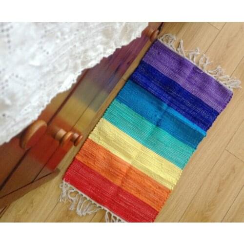 40x70cm Cotton Handmade Weave Rainbow Color Carpet Kitchen Little Doormat Floor Mats Warm Home Decoration