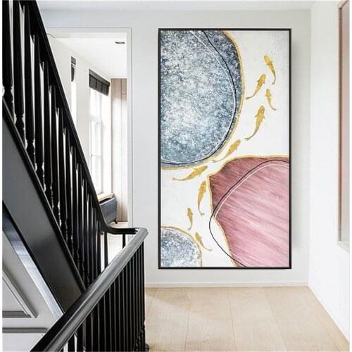 Famous art academy painter handmade gold foil craft abstract oil canvas painting fish goldfish figure home decoration painting