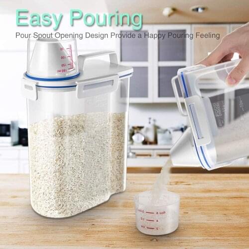 Cereal Food Storage Container Rice Dispenser with Measuring Cup Airtight Dry Container Bin for Pantry Storage Organization