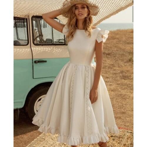 Short Wedding Dresses For Bride 2021 Knee Length Satin Sleeveless Bride Gowns A-line Gorgeous Open Back Ruffles Charming