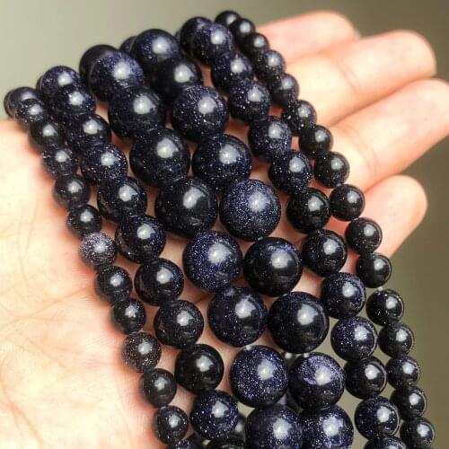 Natural Blue Sand Stone Round Loose Spacer Beads For Jewelry Making DIY Bracelet Earring Accessories 15'' Strand 4/6/8/10/12mm