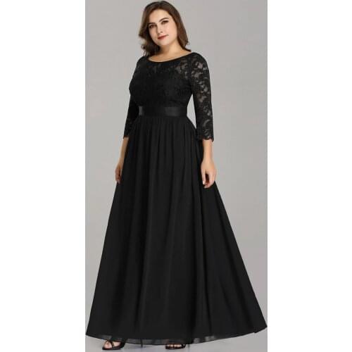 Plus Size Lace Bridesmaid Dresses Black With Long Lace Sleeve O Neck Fabric is Low Stretch For Bosom Friend Wedding 8XL Robe