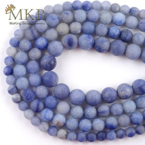 Natural Dull Polish Matter Blue Aventurine Stone Round Beads Spacer Loose Beads For Jewelry Making 4mm-12mm Diy Bracelet 15"