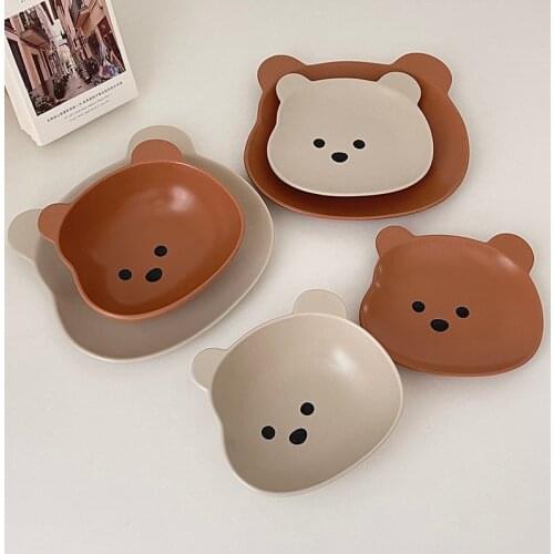 Cute Cartoon Ceramic Bowl Korean Style Bear Head Rice Salad Breakfast Plate Children Tableware