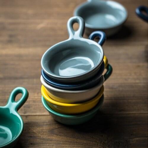 Mini Ceramic Bowl Baking Bowl Heatable Cake Dessert Household Spice Dish Microwave Oven DIY Bowl With Handle Photography Props