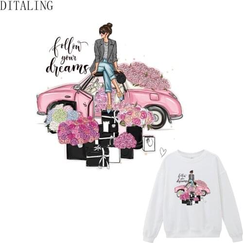 Fashion Girl Patch On Clothing Thermal Sticker On Clothes DIY Washable Appliqued Follow Your Dreams Ironing Patch Jacket T-Shirt