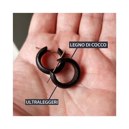 Male women earrings hoop coconut wood handmade black African tribal 99 S0491 sent from Italy