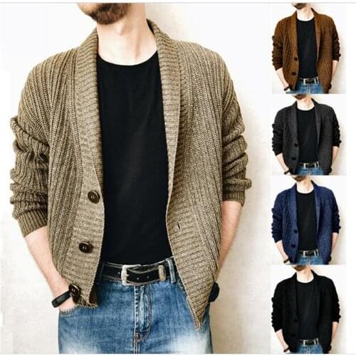 2021 Autumn British Style Men Cotton Wool V-Neck Pure Color Single-Breasted Casual Loose Thick Kniting Sweater S-3XL Winter