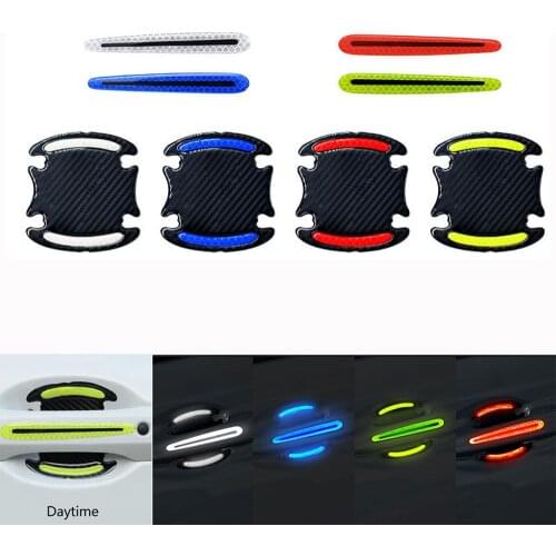 8PCS Universal Carbon Fiber Car Door Handle Paint Scratch Protector Sticker Guard Protective Film Car Safety Reflective Strips