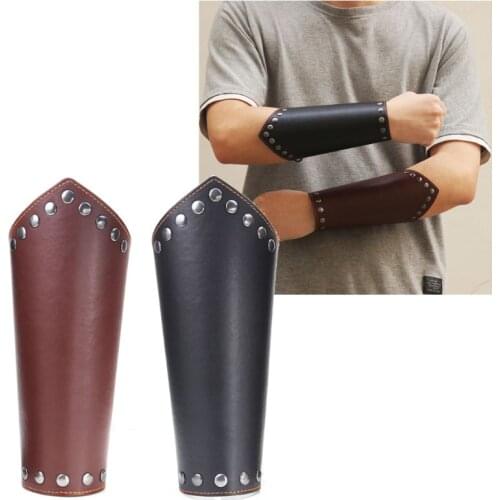2 Pack Faux Leather Arm Guards Unisex Leather Gauntlet Wrist Guard Medieval Bracer Halloween Costume Party Props Jewelry