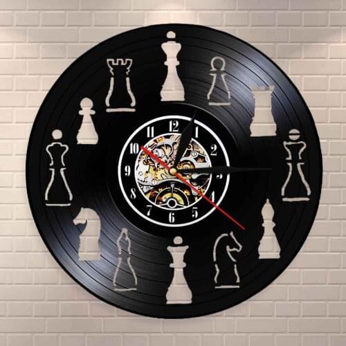 Interior Design Living Room Vinyl Record Wall Clock Chess Piece Home Art Decor Chess Club Wall Clock Chessman Chess Lovers Gift