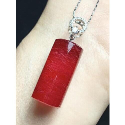 Natural Red Rutilated Quartz Pendant Gemstone Party Barrel Shape Gift 29x14mm Crystal Healing Stone Pendant Genuine AAAAA