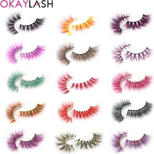 OKAYLASH Multi Color 3D 5D Real Mink Halloween Dramatic False Colored Eyelashes Natural Long Fluffy Makeup Party Fake Eye Lash