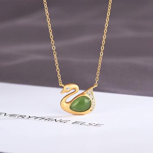 Natural Hetian Jade Swan Pendant Necklace 925 Silver Fashion Jewelry Chalcedony Amulet Gifts for Women
