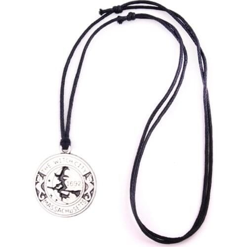 Witch With Broom Flying 1692 Silver Rope Chain Necklace Dropshipping