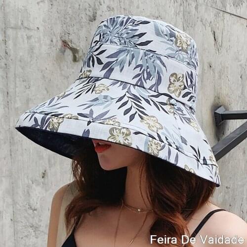 Womens Bucket Hat Fashion Summer Big Brim Panamanian Women 2021 Sun Hat For Female Beach Double-Sided Fisherman Hat Visor