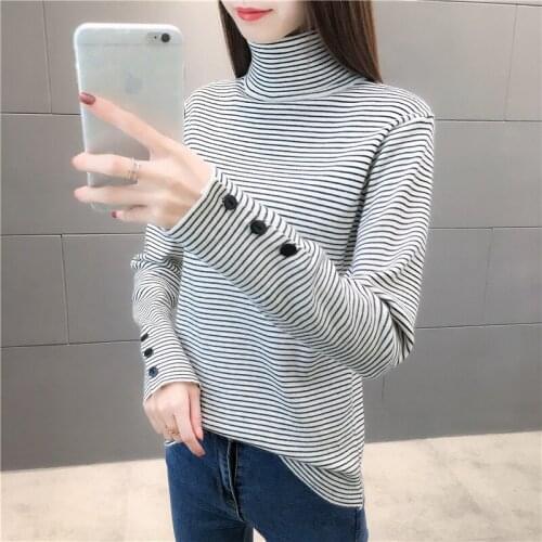 Striped turtleneck dress is han edition easy autumn/winter 2019 new fairy render turtleneck sweater inside take