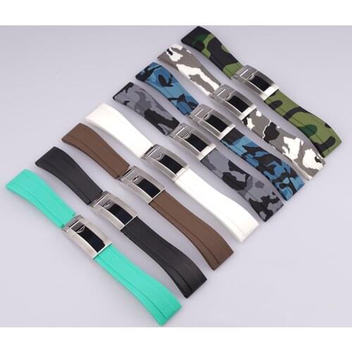 20mm Black White Rubber band and Clasp Replacement Wrist Watch Band Belt For Rolex Submariner Date GMT Submariner Daytona strap