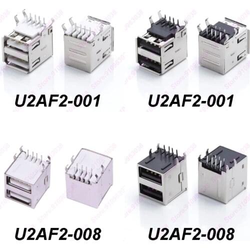 5PCS/PACK Dual USB Jack 90 Degree USB Connector Female 4 Bent Feet Female Socket For Inference Charging White/Black