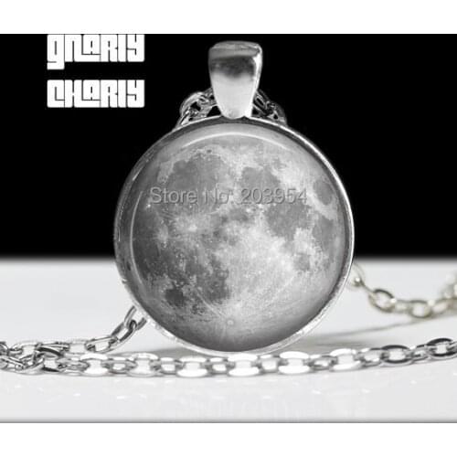 Steampunk Handmade Full Moon Silhouette 78cm Necklace Chain 1pcs/lot Bronze Steel Glass Pendant Jewelry Vintage Mens Chain Gift