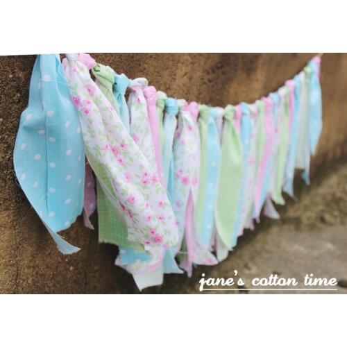 Fabric garland 25cm drop rag tie banner fabric bunting 2pcs/lot 1.8m/pcs Baby Girl Shower Wedding deco Party Decor