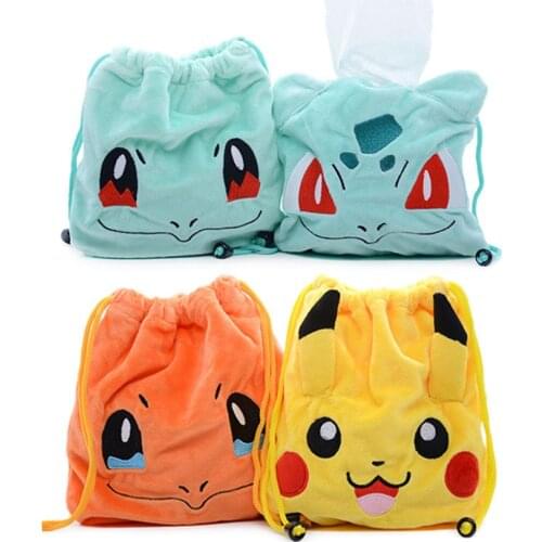 Tomy 20cm Pokemon Pikachu Squirtle Charmander Bag Plush Drawstring Pocket Coin Pencil Purse Gifts Toys for Children Girls