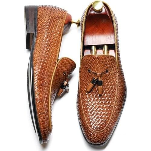 Fashion Loafers Tassel Weave Shoes Men Spring Summer Genuine Leather Business Casual Shoes High Quality Office Work Shoes 38-44