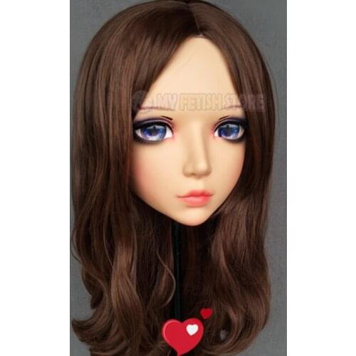 Yan-02)Female Sweet Girl Resin Half Head Kigurumi Mask With BJD Eyes Cosplay Japanese Anime Role Lolita Mask Crossdress Doll