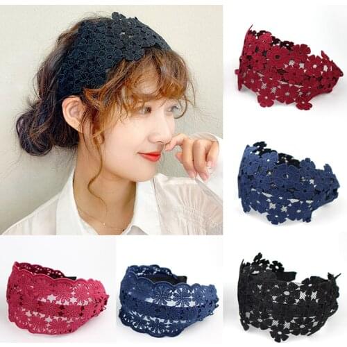 Womens Headband Lace Floral Hair Band for Girls Hair Accessories Bezel Hairbands Headbands for Women Wide Side Hair Hoop