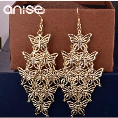 Anise Ladies Multilayer Butterfly Drop Earrings Women Exaggerated Long Tassel Earrings Fashion Metal Dangle Earring Accesorios