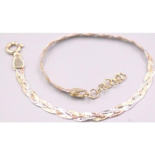 Au750 Real 18K Multi-tone Gold Bracelet For Women Female Three Weave Blade Snake Shiny Curb Adjustable Bracelet Women 16+3cmL