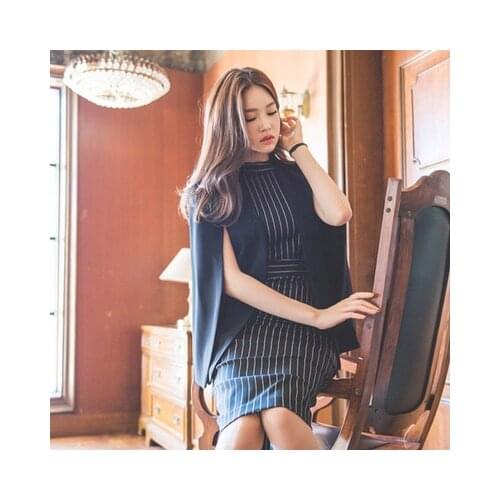 Women blazer dress set two pieces suit office ladies formal jacket with belt + o neck vertical striped dress work clothing