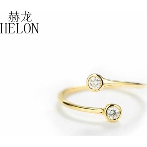 HELON Solid 14K Yellow Gold Certified Round 0.14ct SI/H Natural Diamond Women Engagement Wedding Ring Classic Gift Party Jewelry
