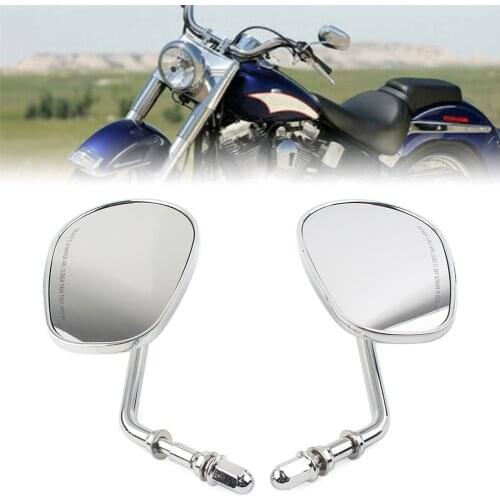 1Pair Chrome Motorcycle Teardrop Short Stem Rearview Mirrors For Harley Softail Breakout Sportster Electra/Road Glide FLHT FLSTF
