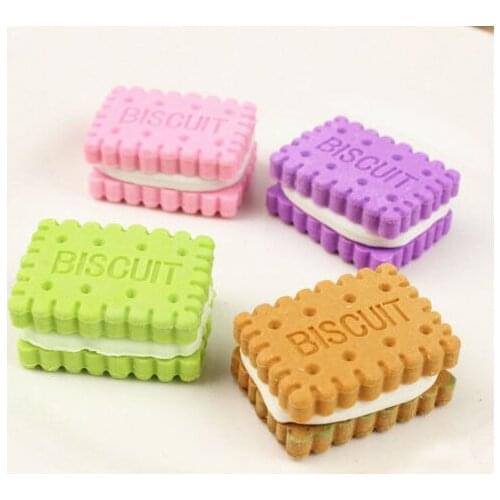 4pcs Novelty Funny Mini Cute Biscuit Rubber Pencil Eraser Storage Boxes Children Toy Gift