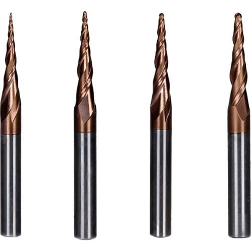 4Pcs/lot 4 Models Carbide Tapered End Mill Ball Nose Flute Length 20.5mm Dia 4mm Series HRC55