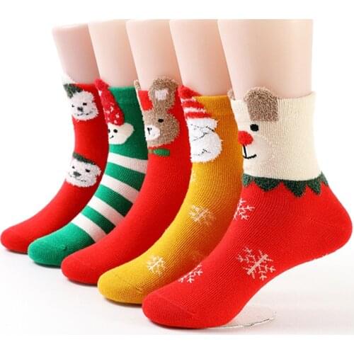 5 Pairs Childrens Christmas socks, tube socks, cotton big children, baby students, boy socks, wholesale in autumn and winter