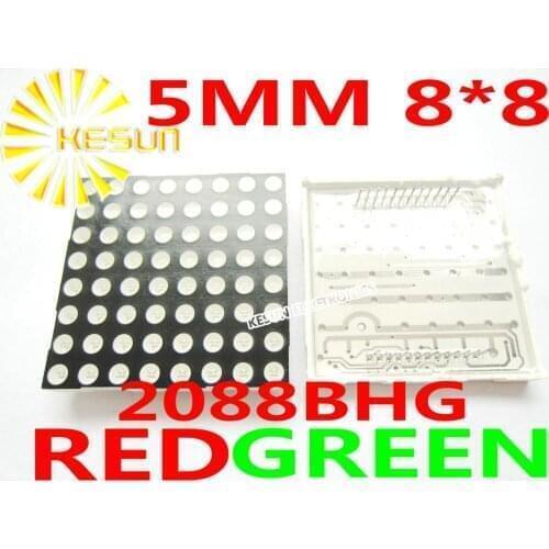 50PCS x 5MM 8X8 Red Green bi-color Common Anode 60*60 LED Dot Matrix Digital Tube Module 2088BHG LED Display Module Light Beads