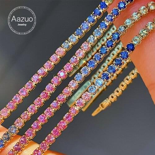 Aazuo 18K Pure Yellow Gold Natrual Different Clour Sapphire Classic Tennis Bracelet For Woman Upscale Trendy Engagement Party