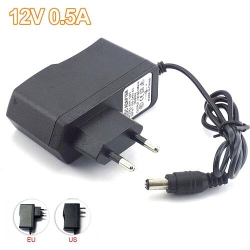 AC to 100-240V DC 12V 0.5A 500mA Camera Power Adapter Supply Charger Charging adapter for LED Strip Light 5.5mmx2.1mm E14
