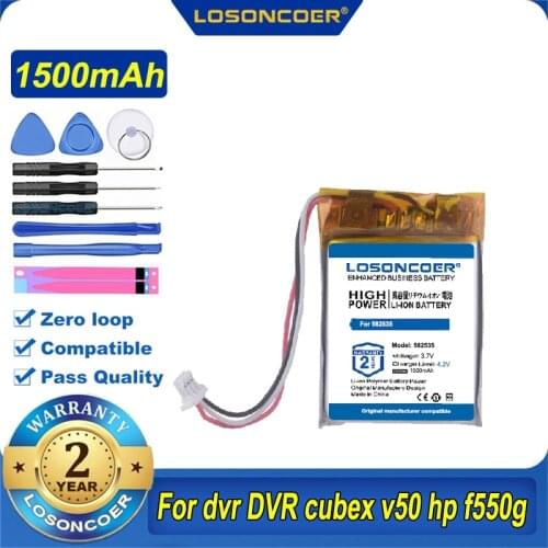 100% Original LOSONCOER 1500mAh 582535 SP5 Battery For Dvr Navigation Video Recorder DVR Cubex V50 Hp F550g