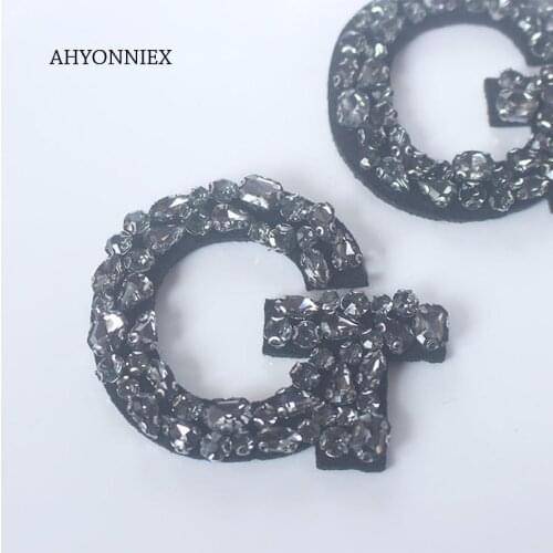 1 PC English Letter G alphabet Grey Stone Rhinestones beads patches applique sew on applique clothes shoes bags decoration patch