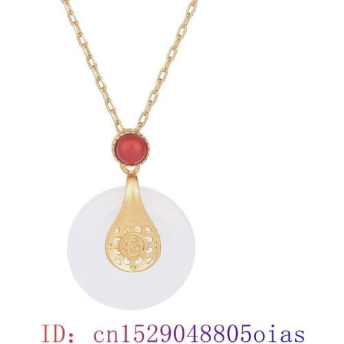 White Jade Doughnut Pendant Necklace Jewelry Amulet Zircon Natural 925 Silver Gemstone Fashion Gifts Women Crystal Chalcedony