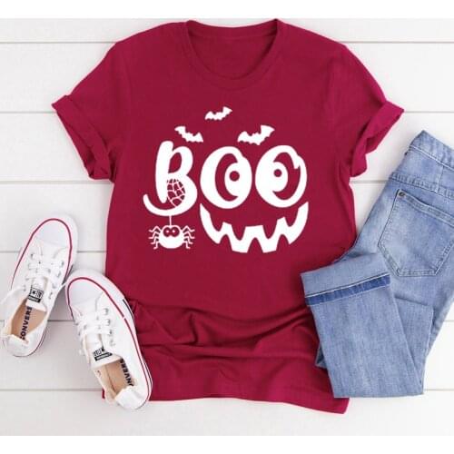 Boo svg Halloween Smile Ghost Smile Fall Halloween Shirt Fashion 100% Cotton O Neck Female Clothing Plus Size Casual harajuku