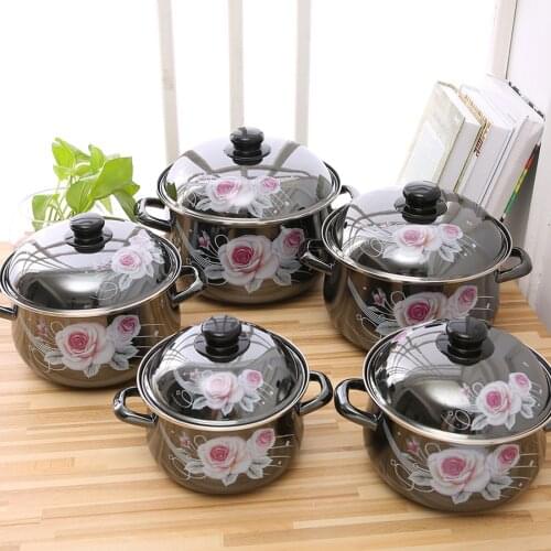 1-6 litre Enamel Cooker Five-piece Kitchenware Set 5 Enamel Pot Cooking Enamel Pots