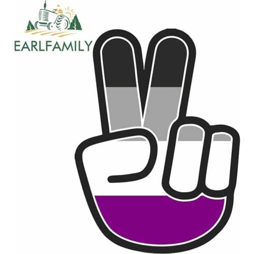 EARLFAMILY 13cm x 9.5cm Hippy Style Peace Hand with Lgbt Asexual Pride Flag Motif External Vinyl Car Sticker